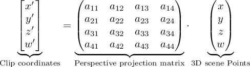 Transforming a 3D point to 2D using matrices